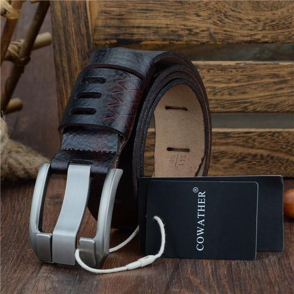 Planet Gates coffe / 110cm Cow genuine luxury leather men belts for men strap male pin buckle BIG SIZE 100-130 cm 3.8 width