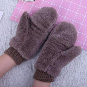 Planet Gates Coffe Hot Sell Winter Thickened Whole Covered Finger Mittens for Women Plush Gloves Fluffy Rabbit Dual-layer Hang on Neck Type Mittens