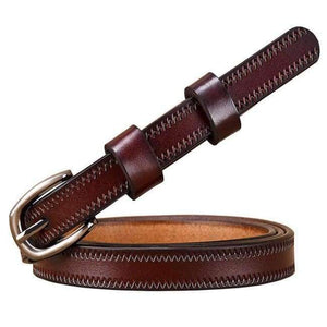 Planet Gates Coffee / 100cm Narrow genuine leather belts for women 2018 Fashion Pin buckle waist belt for jeans thin strap for dresses Second layer cowskin