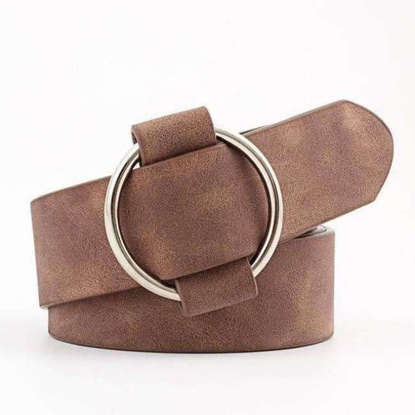 Planet Gates Coffee / 103 Fashion Women Vintage Metal Round Buckle Waist Belt Waistband Needle-free Circle Casual Ladies Belt