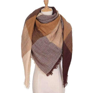 Planet Gates Coffee / 140cmX140cm Luxury Brand Winter Scarf Women Square Stitching Plaid Cashmere Warp Knitting Thick Shawls and Wrap Blanket Dropshipping