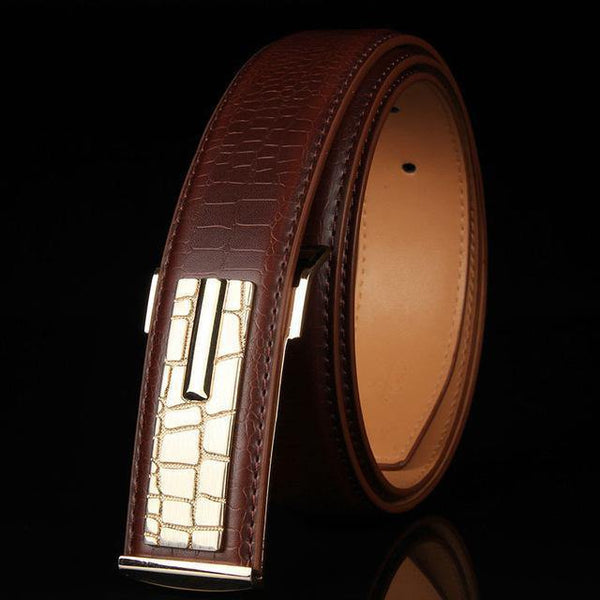 Planet Gates Coffee 2 / 105cm Genuine leather Men's Belt Store Crocodile grain belt Luxury Design alloy metal buckle Business Men belt