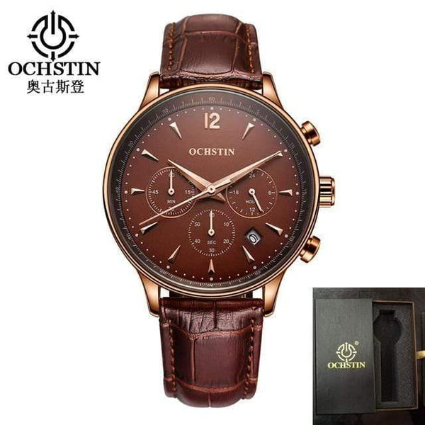 Planet Gates coffee 2 Mens Watches OCHSTIN Brand Luxury Chronograph Date Clock Man Leather Sport Wrist Watch Men Business Quartz Watch