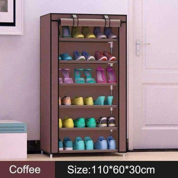 Planet Gates Coffee 7 layers 6 girds Closet Cabinets Non-woven Steel Pipe Shoes Shelf Folding Living Room furniture Shoes Organizers Space Saver
