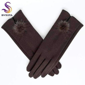 Planet Gates coffee [BYSIFA] Women Mink ball Wool Gloves Fashion Opening Design Winter Ladies Gloves New Trendy Elegant Soft Black Mittens Gloves
