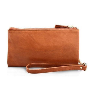 Planet Gates Coffee / China Casual Men's Purses Double Zipper Clutch Bag Genuine Leather Men Wallets Leather Man Wallet Long Male Wristlet Purse Card