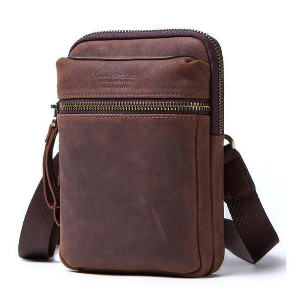 Planet Gates coffee / China Leather men waist pack for cell phone shoulder bag travel pouch small crossbody bags card holders bolsas