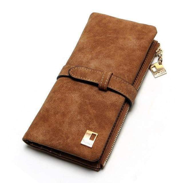 Planet Gates Fashion Women Wallets Drawstring Nubuck Leather Zipper Wallet Women's Long Design Purse Two Fold More Color Clutch