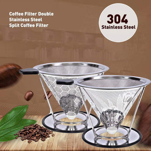 Coffee Filter Double Stainless Steel Split Coffee Filter,Waterproof, Low Temperature Resistant, High Temperature Resistant