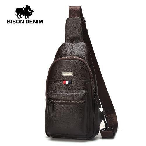 Planet Gates Coffee Genuine Leather Crossbody Bag Waterproof Men's Bags Small Single Shoulder Strap Chest Pack Leather Travel Bag N2666