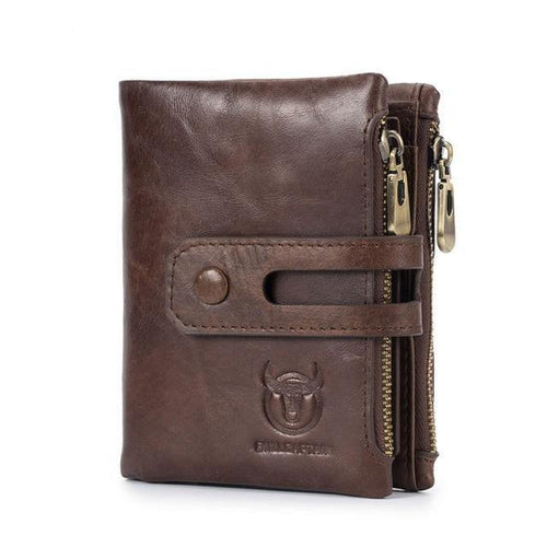 Planet Gates Coffee Genuine Leather Men's Wallet Crazy Horse Cowhide Man zipper Coin Purse Brand Male Credit&id Multifunctional Wallet
