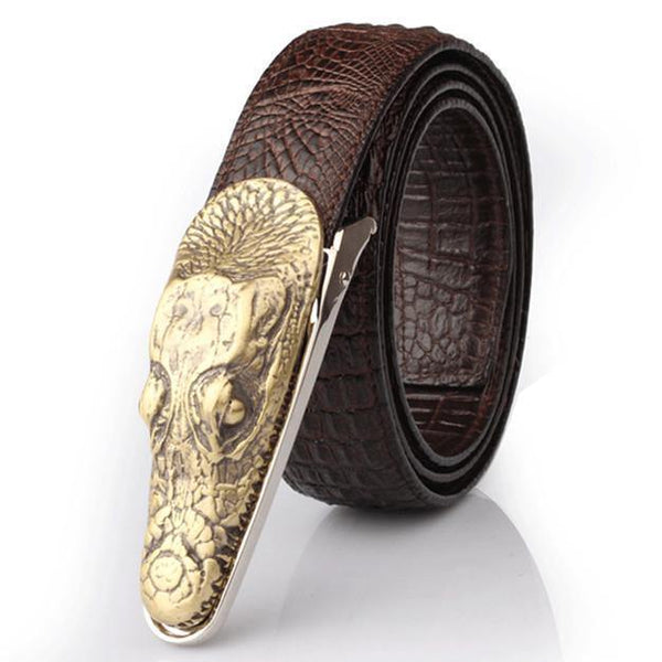 Planet Gates Coffee Gold / 105cm Mens Belts Luxury cow Leather Designer Belt Men High Quality Luxury Crocodile Cinturones Hombre