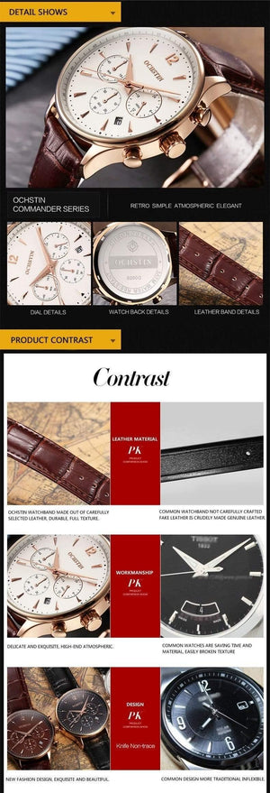 Planet Gates coffee Mens Watches OCHSTIN Brand Luxury Chronograph Date Clock Man Leather Sport Wrist Watch Men Business Quartz Watch