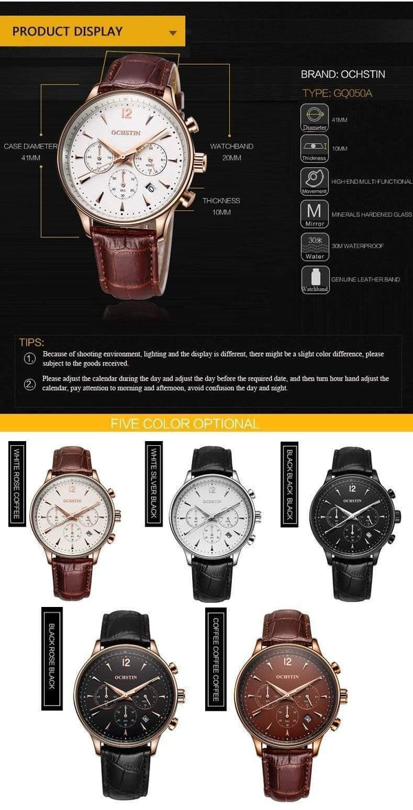 Planet Gates coffee Mens Watches OCHSTIN Brand Luxury Chronograph Date Clock Man Leather Sport Wrist Watch Men Business Quartz Watch