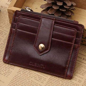 Planet Gates Coffee Multifunctional slim Men's leather wallet coin purse with zipper small hasp card holder for man money bag