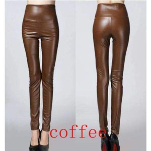Planet Gates coffee / S Autumn winter Women legging skinny PU leather pencil Leggings slim faux Leather Pants female fashion thick fleece trousers