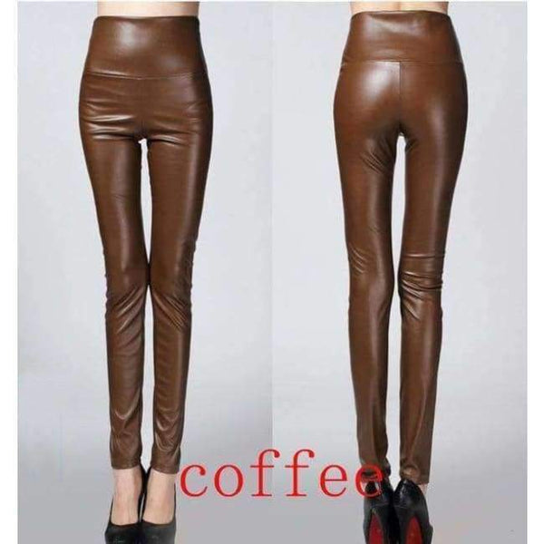 Planet Gates coffee / S Autumn winter Women legging skinny PU leather pencil Leggings slim faux Leather Pants female fashion thick fleece trousers
