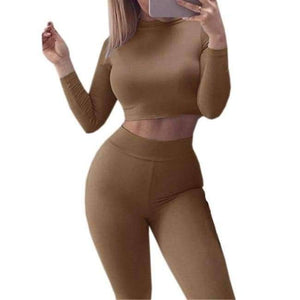 Planet Gates Coffee / S Two Piece Set 2018 Sexy Skinny Pants Crop Top Women Sets Summer Sportsuits Bodycon Outfits Set Tracksuits Clubwear GV454
