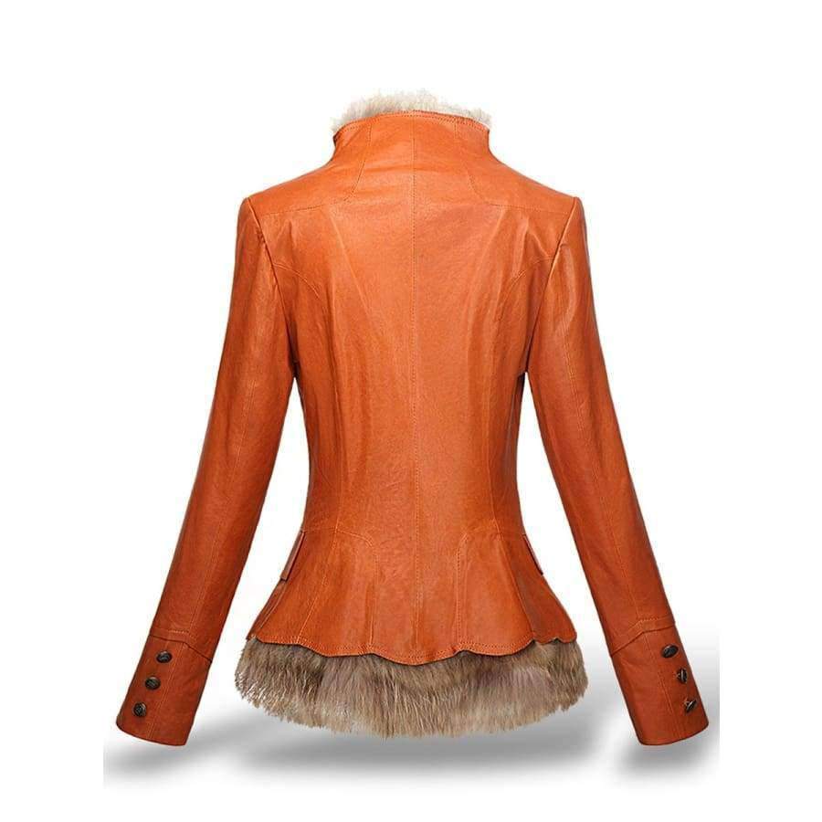Planet Gates Coffee / S Winter Womens Leather Coat With Button Faux Fur jacket Fashion Short Slim Warm Faux leather jackets Women Orange Coffee