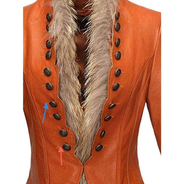 Planet Gates Coffee / S Winter Womens Leather Coat With Button Faux Fur jacket Fashion Short Slim Warm Faux leather jackets Women Orange Coffee