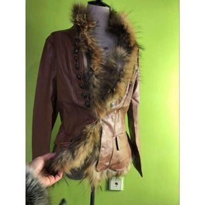 Planet Gates Coffee / S Winter Womens Leather Coat With Button Faux Fur jacket Fashion Short Slim Warm Faux leather jackets Women Orange Coffee