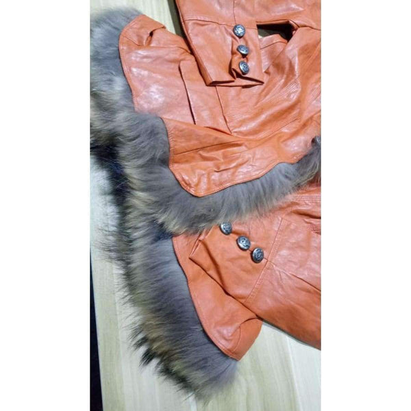 Planet Gates Coffee / S Winter Womens Leather Coat With Button Faux Fur jacket Fashion Short Slim Warm Faux leather jackets Women Orange Coffee