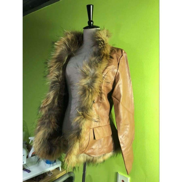 Planet Gates Coffee / S Winter Womens Leather Coat With Button Faux Fur jacket Fashion Short Slim Warm Faux leather jackets Women Orange Coffee
