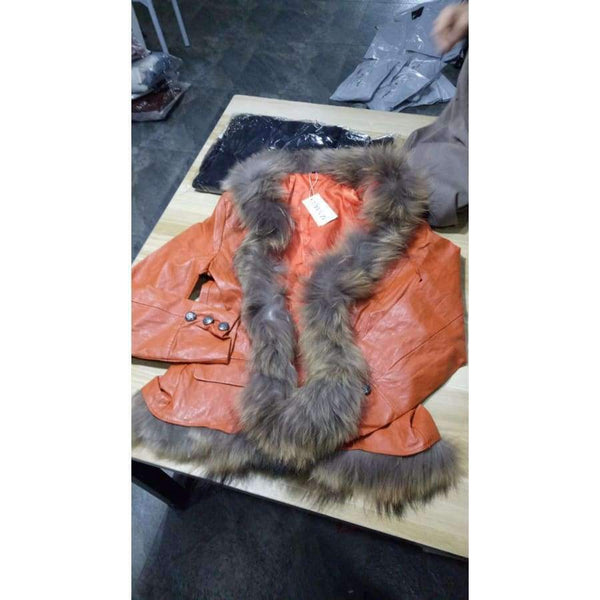 Planet Gates Coffee / S Winter Womens Leather Coat With Button Faux Fur jacket Fashion Short Slim Warm Faux leather jackets Women Orange Coffee