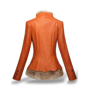 Planet Gates Coffee / S Winter Womens Leather Coat With Button Faux Fur jacket Fashion Short Slim Warm Faux leather jackets Women Orange Coffee