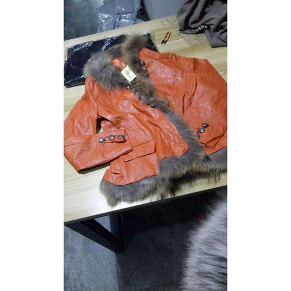 Planet Gates Coffee / S Winter Womens Leather Coat With Button Faux Fur jacket Fashion Short Slim Warm Faux leather jackets Women Orange Coffee