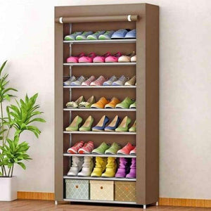 Planet Gates Coffee Simple Shoe Cabinet Assembly Non-woven Stainless Steel Large Shoe Organizer removable Shoes Storage Rack for home furniture