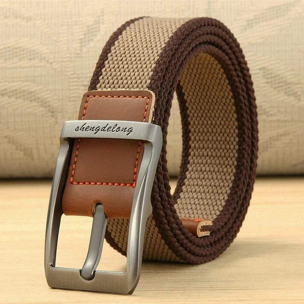 Fashion Striped Men's Belt High-quality Encrypted Canvas Hard Metal Steel Buckle Belt For Men Leather Closure Sports Belt