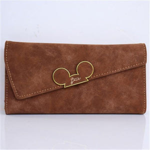 Planet Gates coffee Women Wallets Faux Leather Long Section Hasp Purse Mickey Head Oblique Cover Type Three Fold Clutch Coin Pocket Card Holder