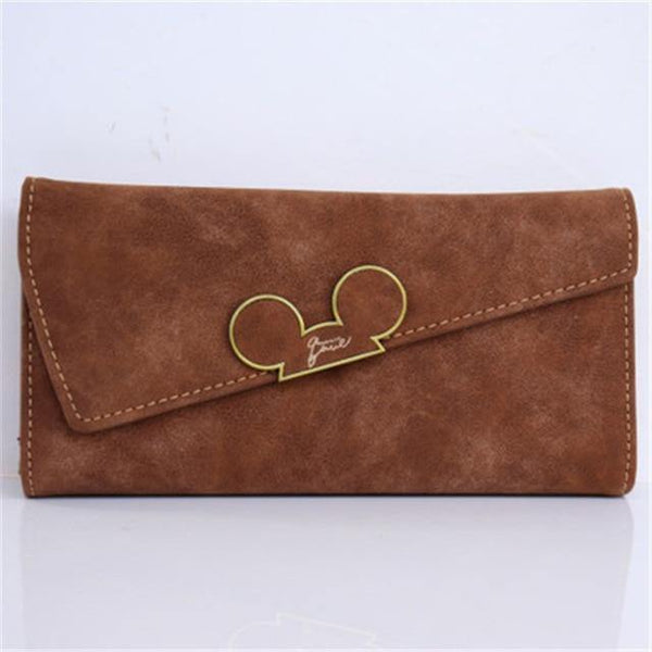 Planet Gates coffee Women Wallets Faux Leather Long Section Hasp Purse Mickey Head Oblique Cover Type Three Fold Clutch Coin Pocket Card Holder