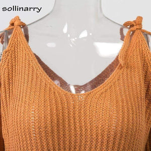 Planet Gates Cold Shoulder Bow Women Sweaters And Pullovers Winter Flare Sleeve Causal Jumpers 2018 Autumn Knitted Femme Sweaters