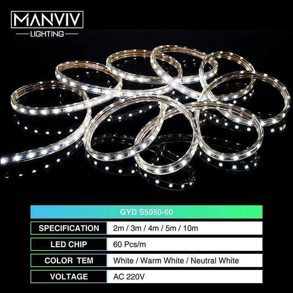 Planet Gates Cold White / 5 Meter LED Strip 2M 3M 4M 5M 10M AC220V SMD5050 IP65 Waterproof 60LEDs/m  High Brightness Outdoor Lighting DIY For Festival Decoration