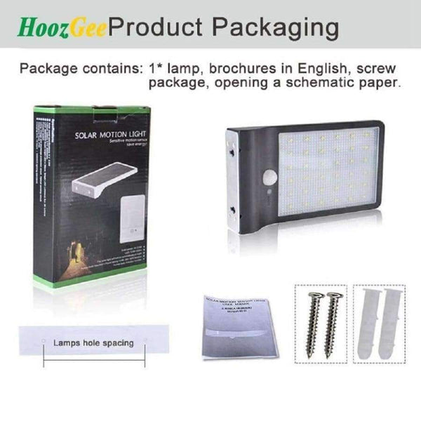 Planet Gates Cold White / Black HoozGee 450LM 36 LED Solar Power Street Light PIR Motion Sensor Lamps Garden Security Lamp Outdoor Waterproof Wall Lights