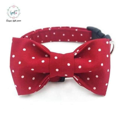 Planet Gates collar with bow tie / XS Red and White dot  dog collar set with flower or bow tie  personal custom pet pupply designer product dog &cat necklace XS-XL