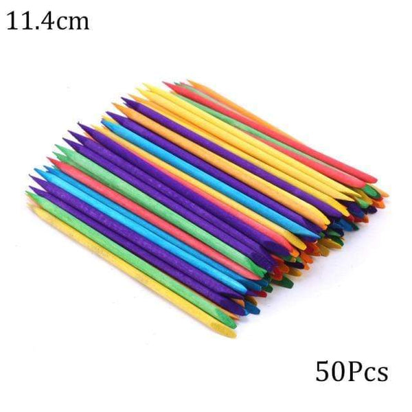 Planet Gates Coloful 114mm 50pcs 50/100 Wooden Cuticle Pusher Remover Nail Art Design Orange Wood Sticks Rhinestones Dotting Removal Manicure Pedicure Care Tools