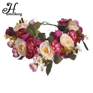 Planet Gates color 1 Haimeikang Camellia Flower Garland Wreath of Flowers  Gum Plaiting Women Girls Flower Crown Headbands Wedding Hair Accessories