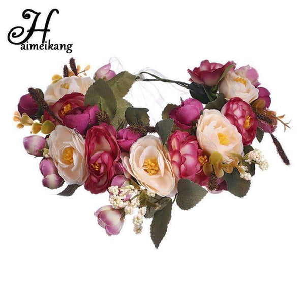 Planet Gates color 1 Haimeikang Camellia Flower Garland Wreath of Flowers  Gum Plaiting Women Girls Flower Crown Headbands Wedding Hair Accessories