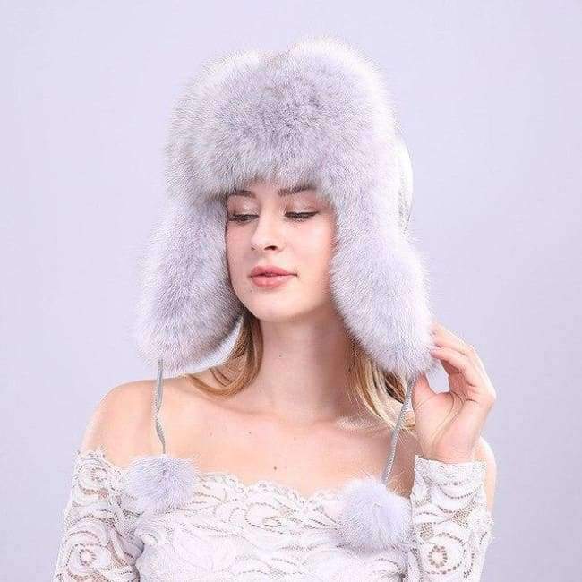 Planet Gates Color 3 Winter Women's Fox Fur Hats with Ears Novelty Female Caps with Fur Pompoms Soft PU Leather Tops Beanies Lovely Hats for Girls