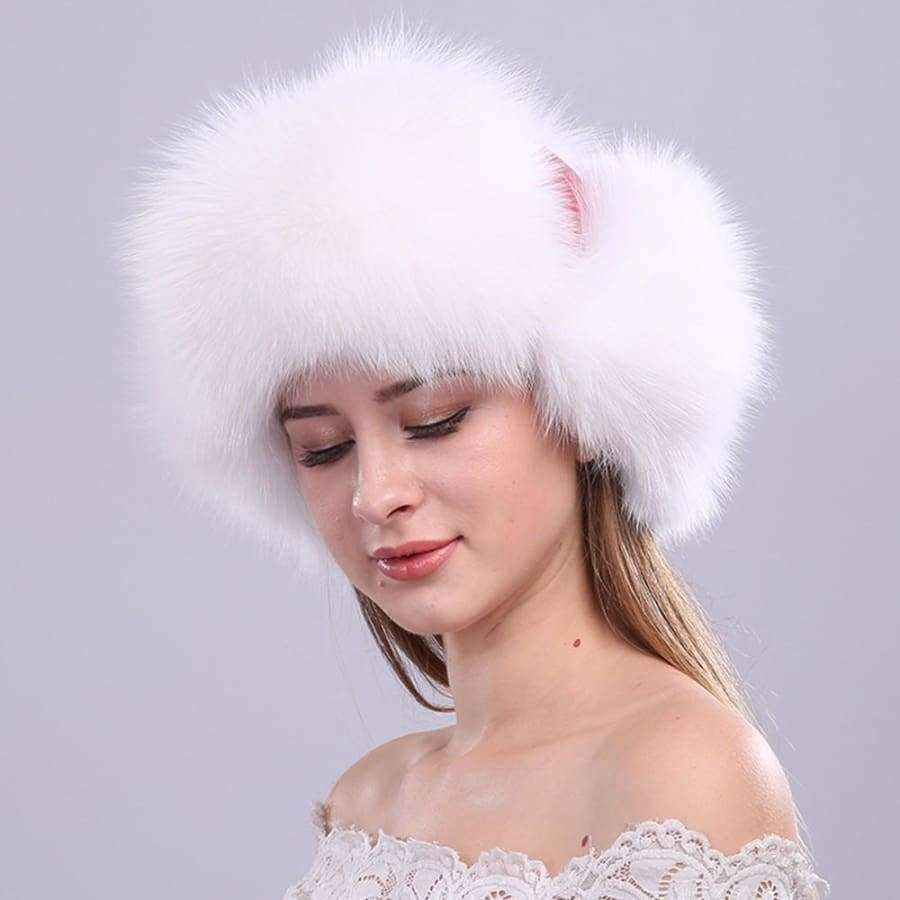 Planet Gates Color 3 Winter Women's Fox Fur Hats with Ears Novelty Female Caps with Fur Pompoms Soft PU Leather Tops Beanies Lovely Hats for Girls