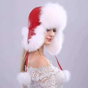 Planet Gates Color 3 Winter Women's Fox Fur Hats with Ears Novelty Female Caps with Fur Pompoms Soft PU Leather Tops Beanies Lovely Hats for Girls
