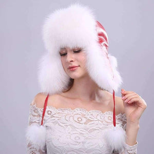 Planet Gates Color 3 Winter Women's Fox Fur Hats with Ears Novelty Female Caps with Fur Pompoms Soft PU Leather Tops Beanies Lovely Hats for Girls