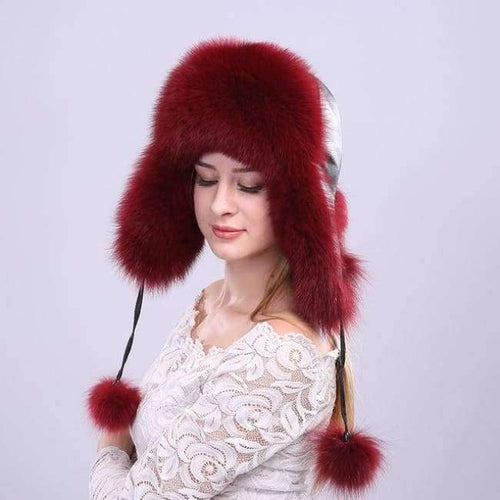 Planet Gates Color 3 Winter Women's Fox Fur Hats with Ears Novelty Female Caps with Fur Pompoms Soft PU Leather Tops Beanies Lovely Hats for Girls