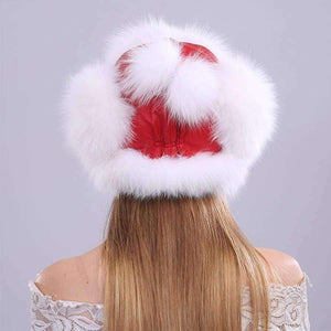 Planet Gates Color 3 Winter Women's Fox Fur Hats with Ears Novelty Female Caps with Fur Pompoms Soft PU Leather Tops Beanies Lovely Hats for Girls