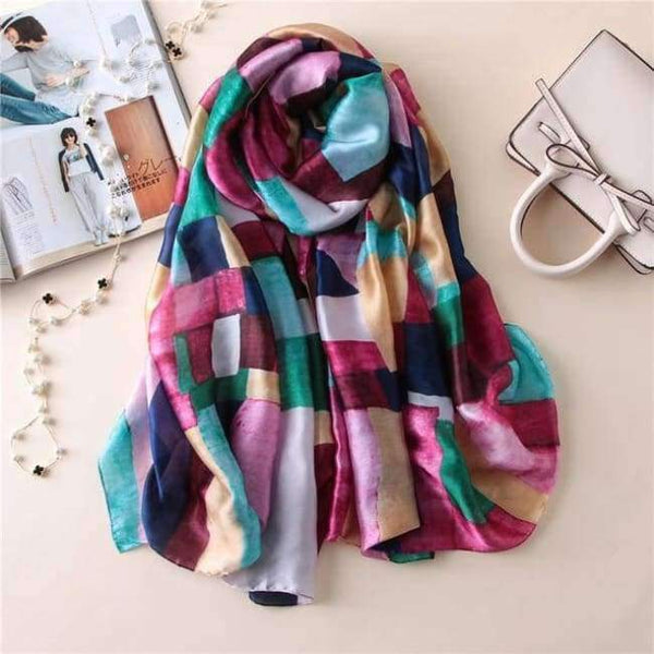 Planet Gates color 37 Luxury brand summer women scarf fashion quality soft silk scarves female shawls Foulard Beach cover-ups wraps silk bandana