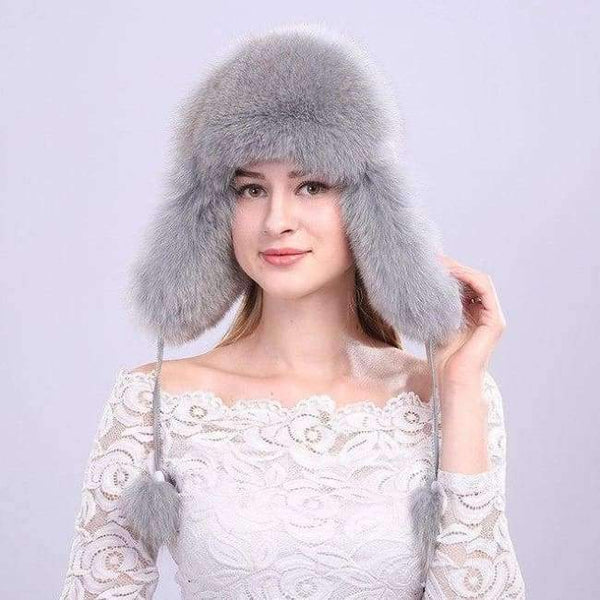 Planet Gates Color 4 Winter Women's Fox Fur Hats with Ears Novelty Female Caps with Fur Pompoms Soft PU Leather Tops Beanies Lovely Hats for Girls
