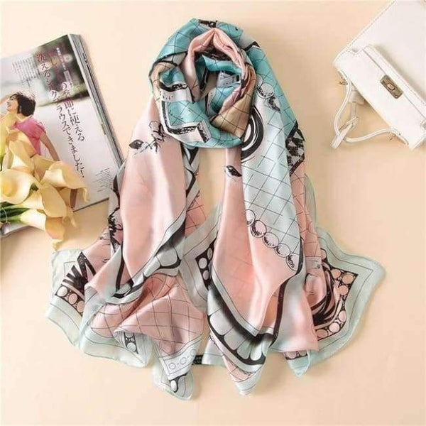 Planet Gates color 52 Luxury brand summer women scarf fashion quality soft silk scarves female shawls Foulard Beach cover-ups wraps silk bandana